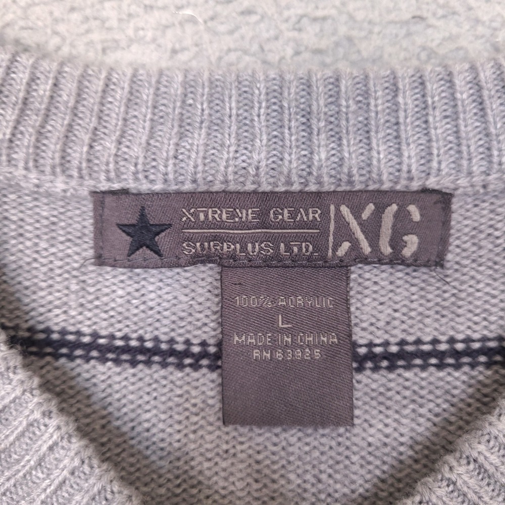 Xtreme Gear Surplus Ltd Sweater Mens Large Gray Striped V-Neck Acrylic Knit - Picture 3 of 9